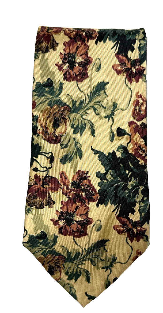 Marco Polo silk Tie Floral yellow burgundy Classic Designer Wedding